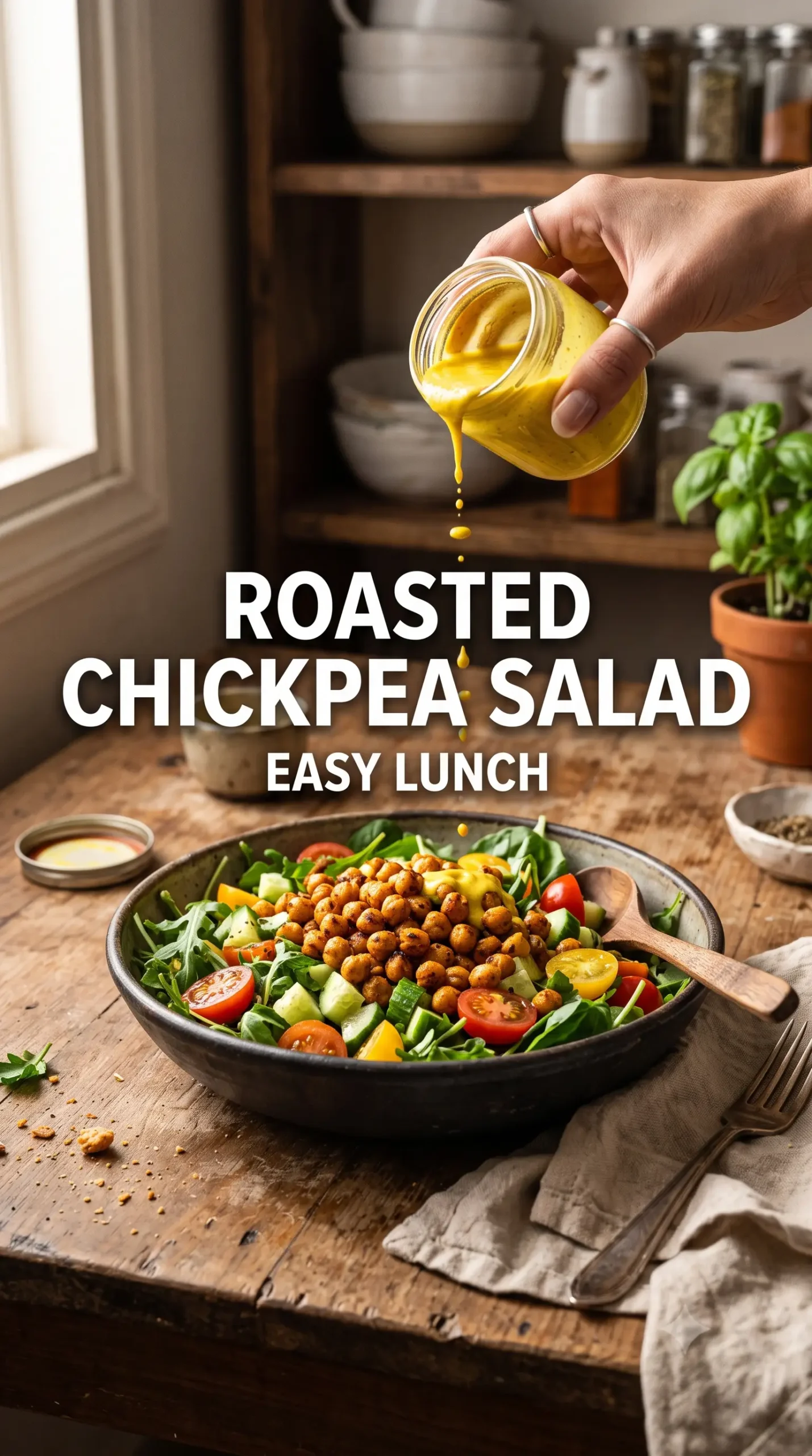 Looking for a quick, healing lunch? Try this 20-Minute Anti-Inflammatory Roasted Chickpea Salad with a creamy turmeric dressing. Packed with protein and joint-healing ingredients!