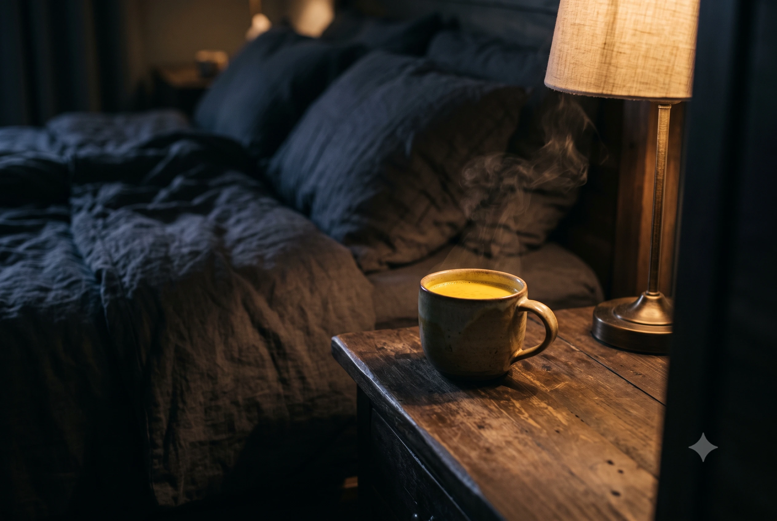 anti inflammatory teas before bed golden turmeric milk on nightstand