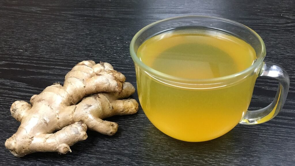 A steaming cup of ginger tea for bloating relief