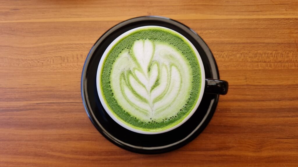 Matcha latte with rosetta art for this matcha latte recipe
