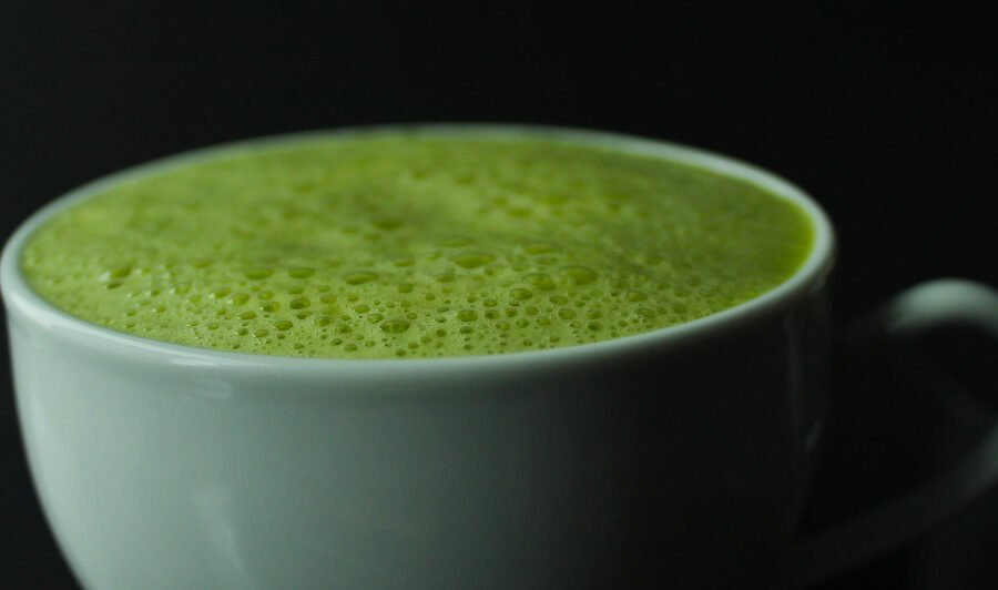 Matcha green tea latte in a cup