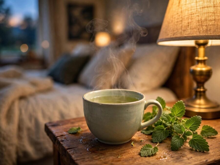 Cup of lemon balm tea in the evening