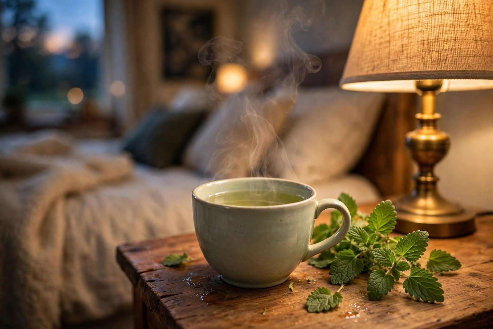 Cup of lemon balm tea in the evening